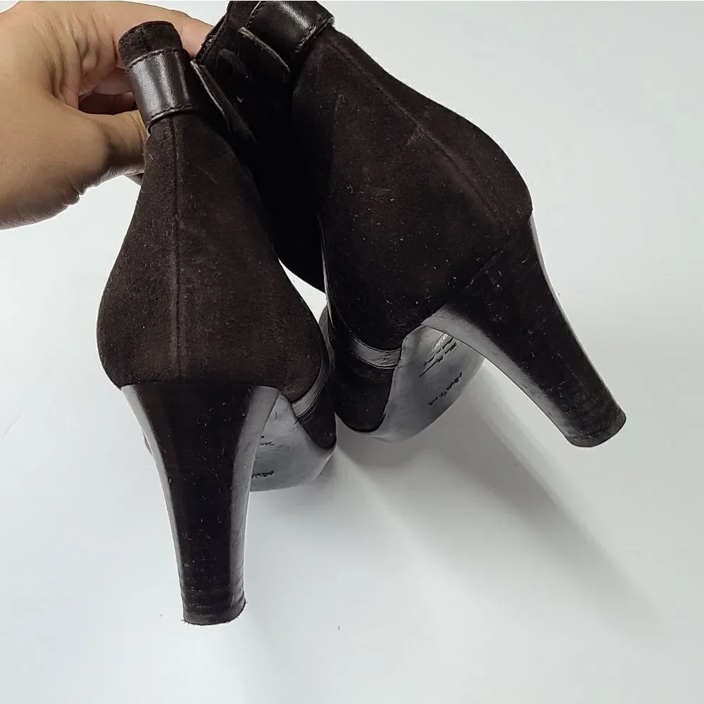 Aquatalia Boots Womens Size 9.5 Brown Suede‎ Ankle Booties High Heel Zip Up